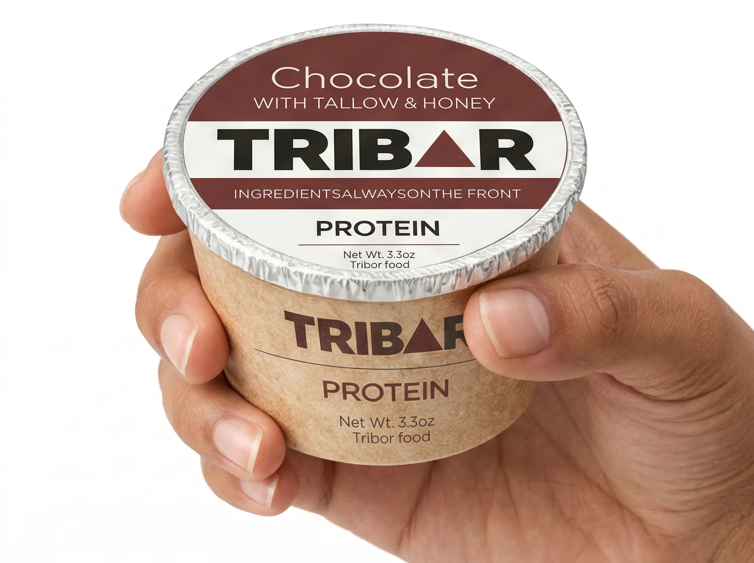 Hand holding TRIBAR snack cup